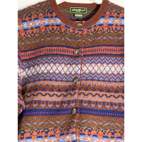 Vintage Eddie Bauer Button Up Cardigan Sweater Sz Large 100% Lambs Wool - Picture 1 of 9